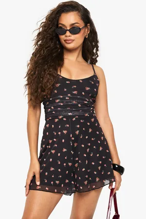 Boohoo Ditsy Floral Ruched Playsuit - - 8