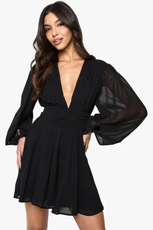 Boohoo Chiffon Plunge Ruched Waist Playsuit - - 8