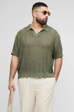 Boohoo Plus Boxy Oversized Stripe Open Knit Polo - - 2XL
