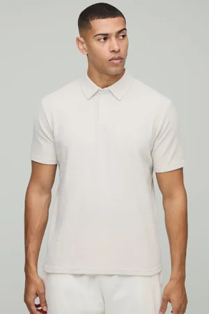 Boohoo Regular Fit Natural Texture Concealed Placket Polo - - S