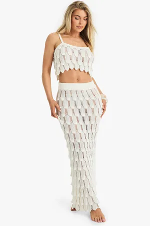 Boohoo Scallop Detail Knitted Crochet Beach Maxi Skirt - - 8