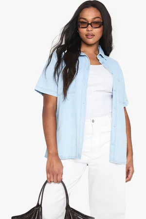 Boohoo Plus Chambray Denim Short Sleeve Shirt - - 16