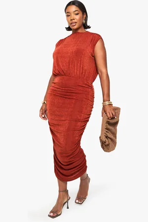 Boohoo Plus Textured Slinky Rouched Midaxi Dress - - 16
