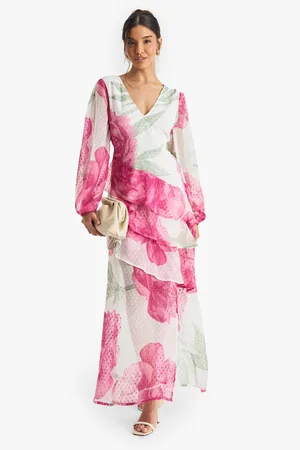 Boohoo Floral Dobby Frill Detail Maxi Dress - - 8