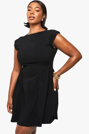 Boohoo Plus Bengaline Cap Sleeve Skater Dress - - 16