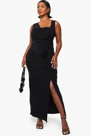 Boohoo Plus Rouched Asymetric Maxi Dress - - 16