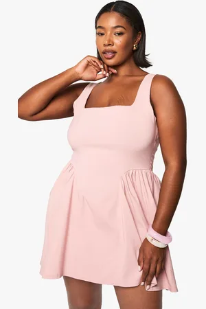 Boohoo Plus Ruched Square Neck Skater Dress - - 16