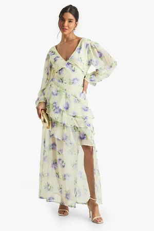 Boohoo Floral Dobby Frill Detail Maxi Dress - - 8