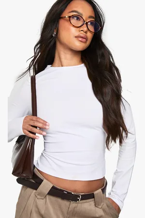 Boohoo Basics Long Sleeve Crew Neck Crop Top - - 6