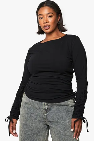 Boohoo Plus Ruched Sleeve And Body Long Sleeve Top - - 16