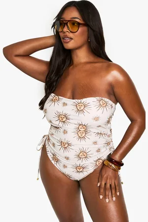 Boohoo Plus Celestial Print Ruched Bandeau Swimsuit - - 16