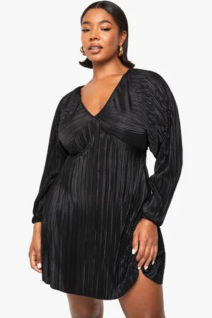 Boohoo Plus Plisse Blouson Sleeve Smock Dress - - 16