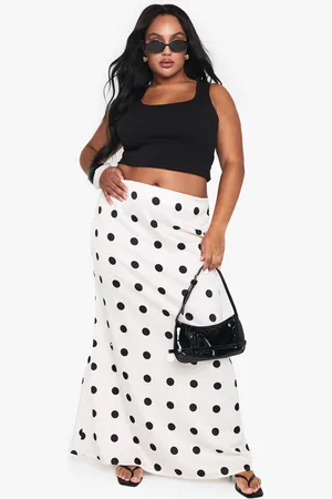 Boohoo Plus Satin Polka Maxi Skirt - - 16