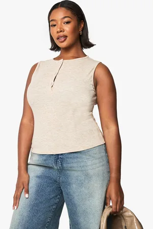 Boohoo Plus Button Front Notch Top - - 16