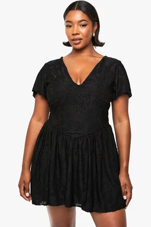 Boohoo Plus Floral Burnout Mini Skater Dress - - 16