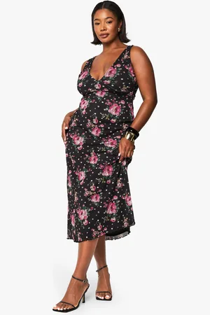 Boohoo Plus Floral Mesh Fit And Flare Midaxi Dress - - 16