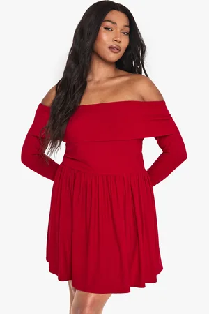 Boohoo Plus Bardot Jersey Skater Dress - - 16