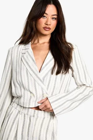 Boohoo Tall Stripe Linen Look Cropped Blazer - - 8