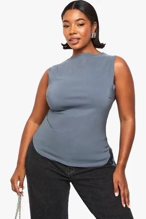 Boohoo Plus Bengaline Ruched Asymmetric Hem Top - - 16