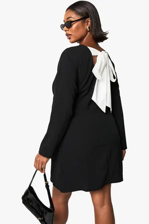 Boohoo Plus Bow Back Shift Dress - - 16