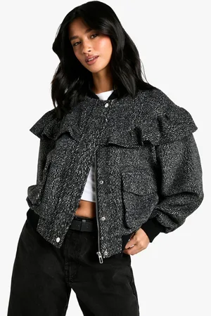 Boohoo Petite Frill Detail Wool Look Bomber Jacket - - 6