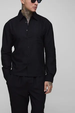 Boohoo Tall Long Sleeve Linen Look Regular Fit Overshirt - - 2XL