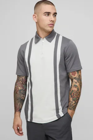 Boohoo Slim Panelled Zip Neck Interlock Polo - - S