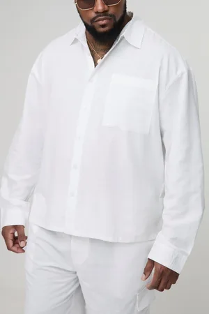 Boohoo Plus Long Sleeve Linen Look Regular Overshirt - - 2XL