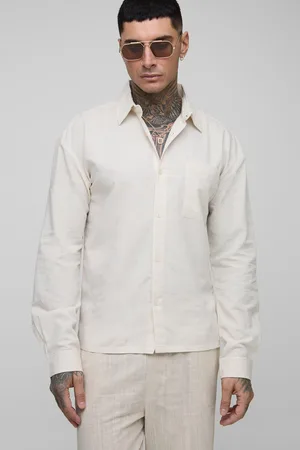 Boohoo Tall Long Sleeve Linen Look Regular Fit Overshirt - - 2XL