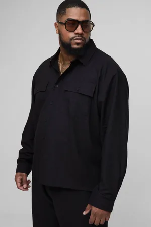 Boohoo Plus Long Sleeve Linen Look Cargo Pocket Oversized Overshirt - - 2XL