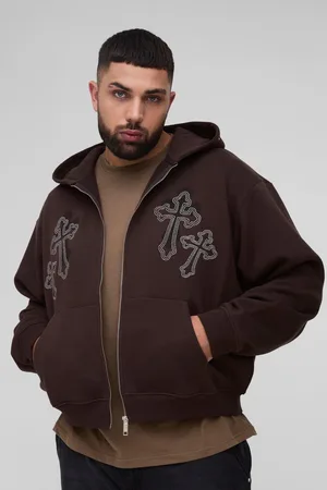 Boohoo Plus Oversized Boxy Cross Embroidered Zip Through Hoodie - - 2XL