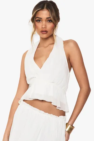 Boohoo Halterneck Wrap Front Woven Cami Top - - 6