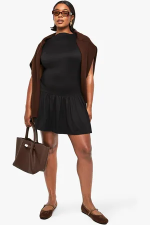 Boohoo Plus Supersoft High Neck Drop Hem Skater Dress - - 16
