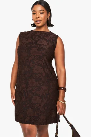 Boohoo Plus Floral Burnout Shift Dress - - 16