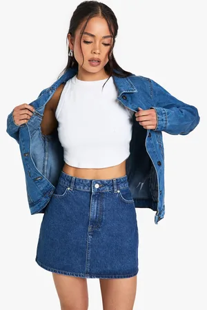 Boohoo Mid Wash Denim Mini Skirt - - 8