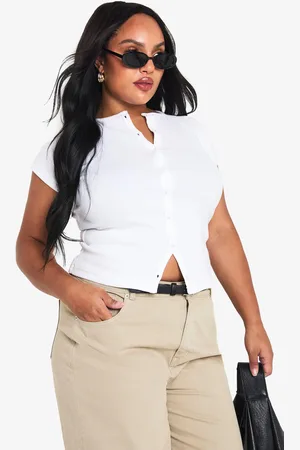 Boohoo Plus Rib Button Through Cap Sleeve Top - - 22