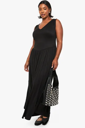 Boohoo Plus Scoop Neck Drop Waist Maxi Dress - - 16