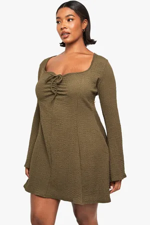 Boohoo Plus Textured Ruched Bust Skater Dress - - 16