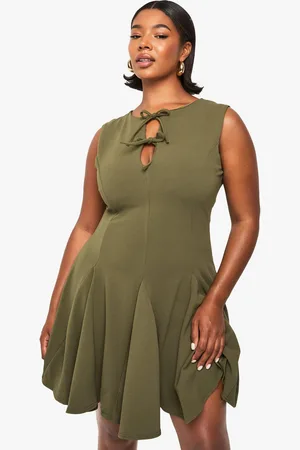 Boohoo Plus Godet Tie Detail Sleeveless Skater Dress - - 16