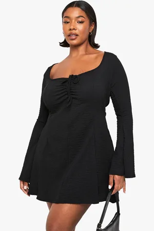 Boohoo Plus Textured Ruched Bust Skater Dress - - 16