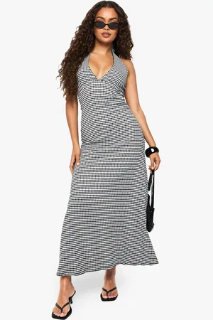 Boohoo Textured Gingham Midaxi Dress - - 8