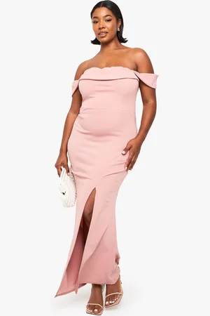 Boohoo Plus Bardot Rouched Wrap Maxi Dress - - 16
