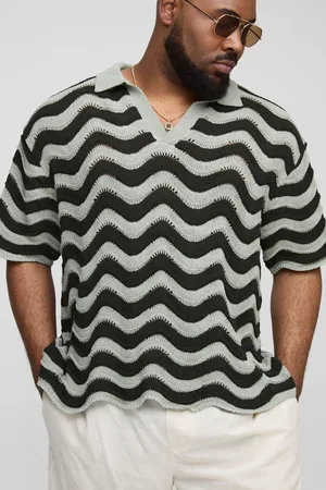 Boohoo Plus Boxy Oversized Abstract Knit Polo - - 2XL