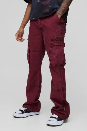 Boohoo Tall Slim Flare Zip Gusset Overdye Acid Wash Cargo Trousers - - 30