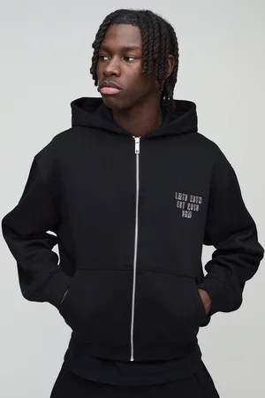 Boohoo Oversized Boxy Worldwide Embroidered Zip Through Hoodie - - L