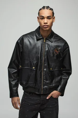 Boohoo Man Oversized Boxy Fringe Pu Western Bomber Jacket - - S