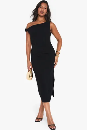 Boohoo Linen Look Asymetric Midaxi Dress - - 8