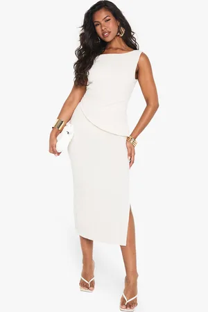 Boohoo Linen Look Asymetric Midaxi Dress - - 8