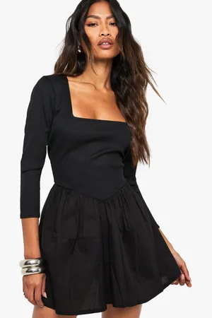 Boohoo Jersey Rib Cotton Mix Long Sleeve Mini Dress - - 8