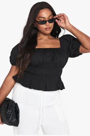 Boohoo Plus Cotton Shirred Off The Shoulder Top - - 16